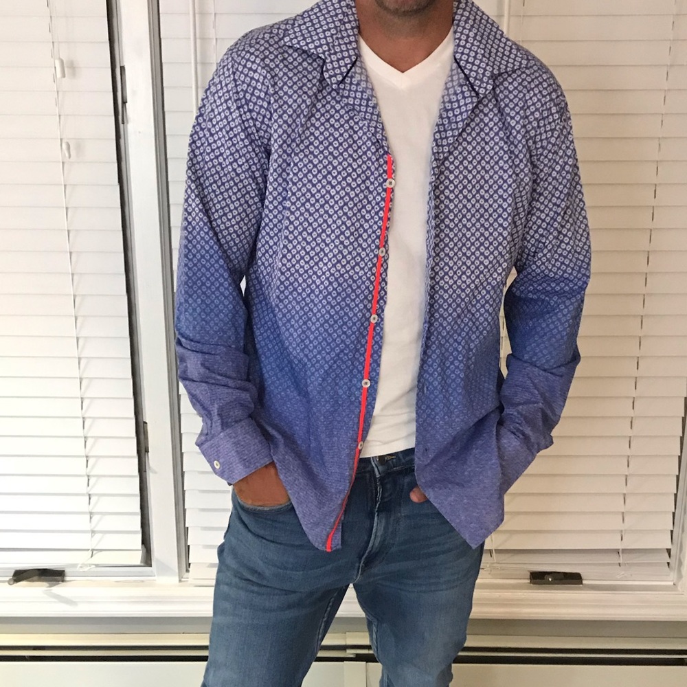 Bugatchi blue print ombré button down shirt LG